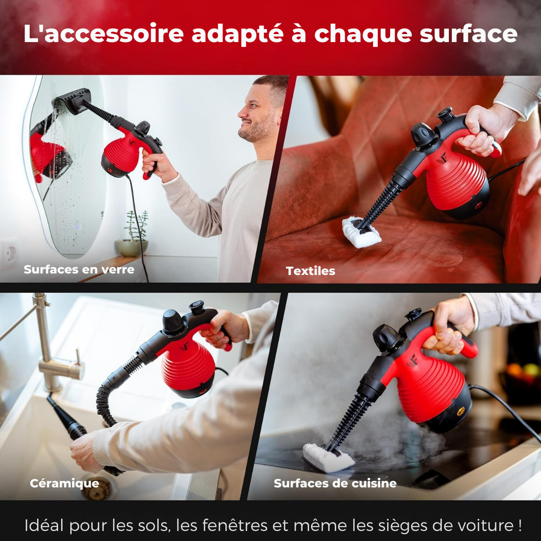 Nettoyeur à vapeur manuel Neighbour's Friend - Régulation de la vapeur - Accessoires inclus - Réservoir de 350ml - Rouge