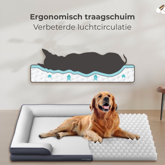 Panier orthopédique pour chien CozySense® 100 x 70 cm - Taille XL - Lit imperméable pour chien avec housse lavable - Convient comme coussin de banc - Blanc
