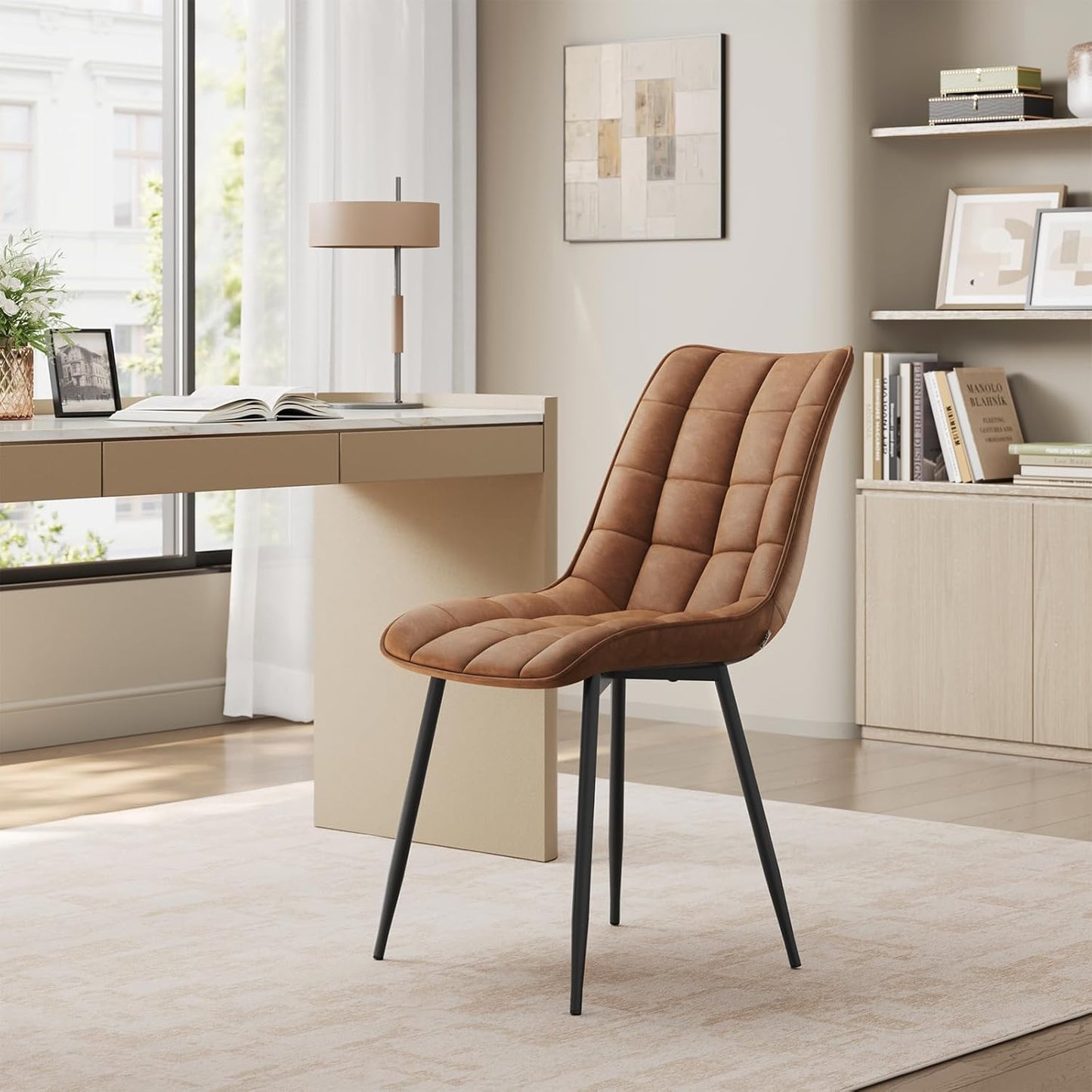 Chaise de salle à manger WOLTU - 46 x 40,5 x 85,5 cm - Simili cuir - Ergonomique - Métal - Marron clair