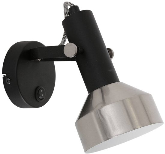 Applique murale Spot Acier 3337ZW noire, douille E27, orientable et inclinable, métal, Mexlite