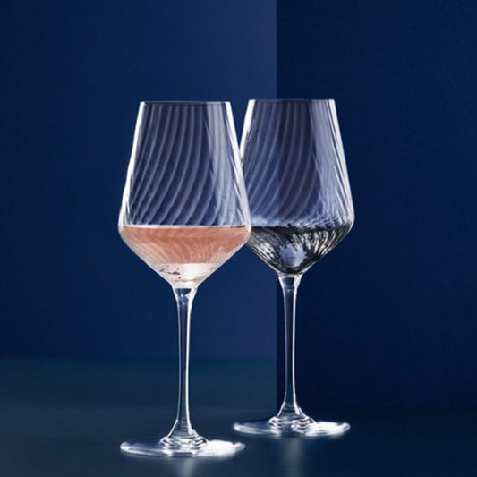Lot de 2 verres à vin striés – 450 ml – Design élégant avec pied allongé – Verres à vin au look luxueux
