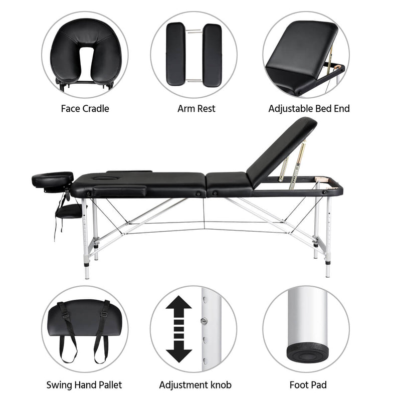 Table de massage professionnelle Yaheetech, pliable en 3 parties, avec appui-tête, accoudoirs et dossier en aluminium
