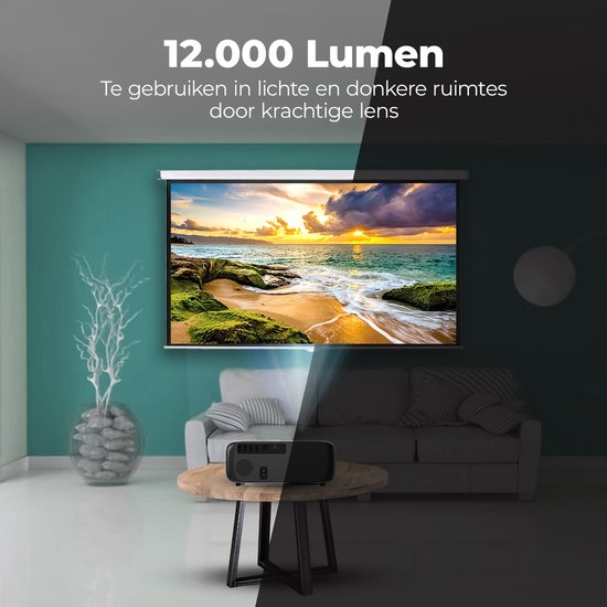 Spoused Beamer - Full-HD - 12 000 Lumens - Streaming depuis votre téléphone avec WiFi - Mini Beamer - Noir - Android