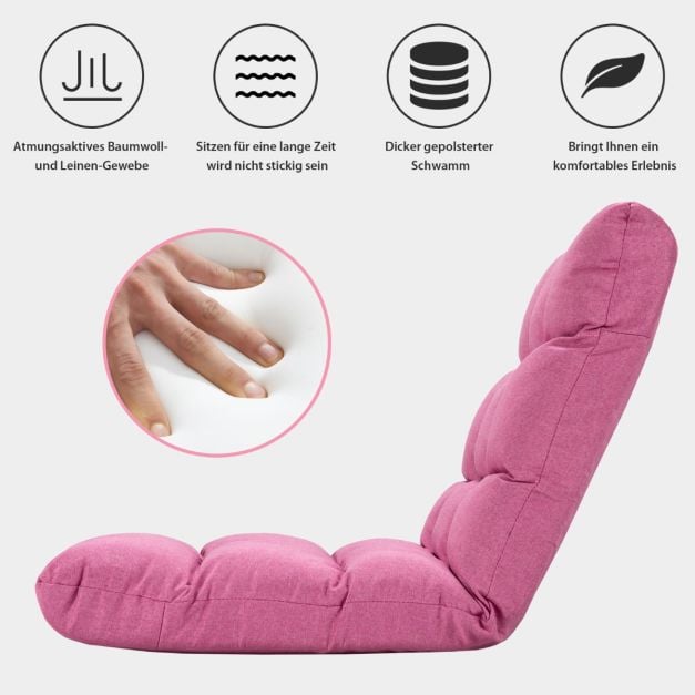 Fauteuil de sol réglable Coast – 14 positions d'inclinaison du dossier – 106,5 x 55,5 x 10 cm – Rose foncé