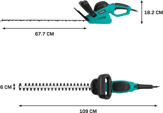 VONROC Taille-haie 600W - Longueur de lame 660 mm - avec poignée rotative à 180° - Ecartement des lames 16 mm - Avec étui de protection