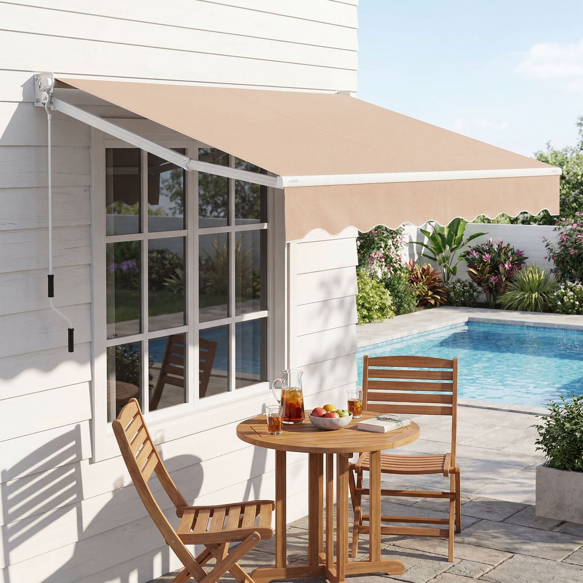 Auvent de terrasse extensible Coast - structure en aluminium - angle réglable - beige 245 x 200 cm