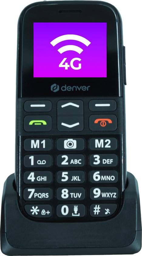 Denver Seniors Mobile Phone 4G - Grandes touches - Touche SOS - Grandir sans smartphone - Station de recharge - GSM - Full NL et FR - BAS18600L