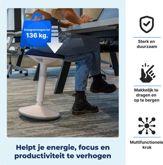 Backerz Wobble Stool - Chaise ergonomique oscillante hauteur 55-80cm - Tabouret d'équilibre - Tabouret selle bleu