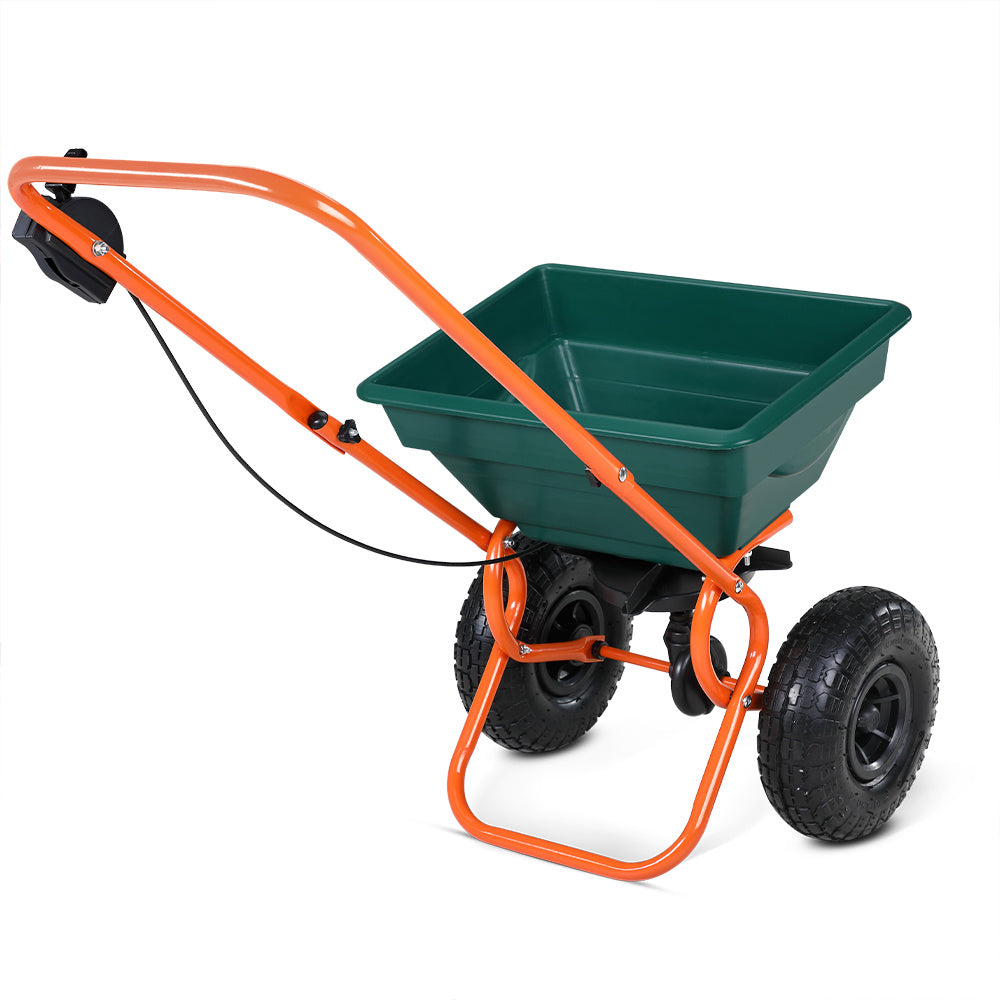 Épandeur d'engrais 20L - Gardebruk – Pneus réglables - Sable et engrais - Gravier Jardin Gazon extérieur- Vert Orange