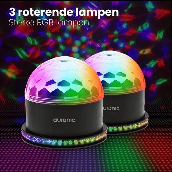 Auronic Rotating Discolamp - Duo Pack - Discoball - LED - Lumière de discothèque - Télécommande et contrôle musical - Enfants/Adultes