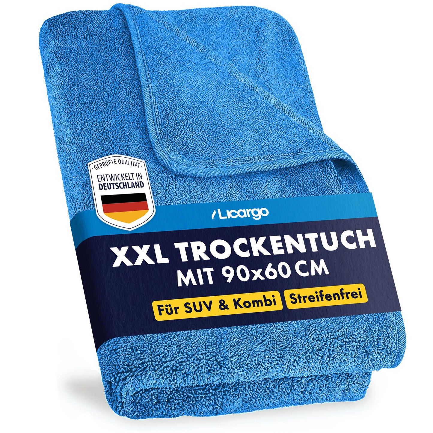 LICARGO Chiffon de séchage pour voiture XXL - chiffon en microfibre - 90 x 60 cm - 550 g/m² - bleu