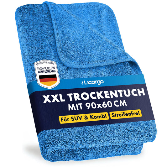 LICARGO Chiffon de séchage pour voiture XXL - chiffon en microfibre - 90 x 60 cm - 550 g/m² - bleu