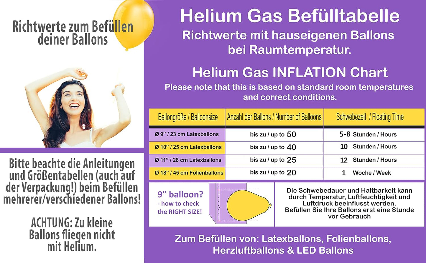 Bouteille d'hélium Trendario pour 50 ballons - Jaune - 25 x 25 x 45 cm - 0,35 m³ d'hélium - Raccord de remplissage inclus