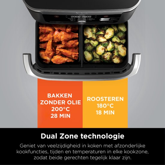 Friteuse à air chaud Ninja Foodi FlexDrawer, DualZone avec cloison amovible, grand bac de 10,4 l, pièces lavables au lave-vaisselle avec revêtement antiadhésif - Noir - AF500EU
