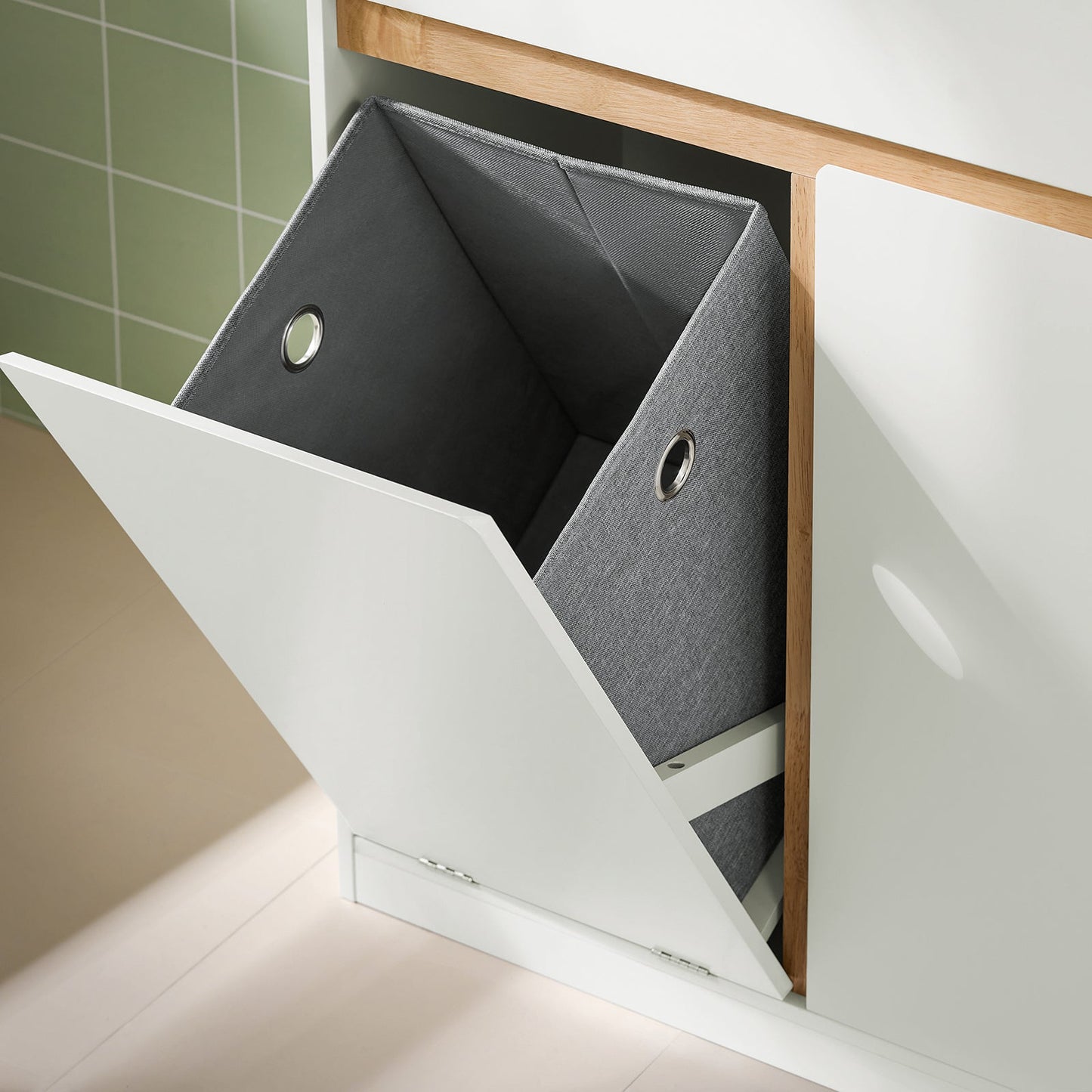 SoBuy Meuble de salle de bains - avec tiroir et sac à linge amovible - 71 x 33 x 85 cm - blanc