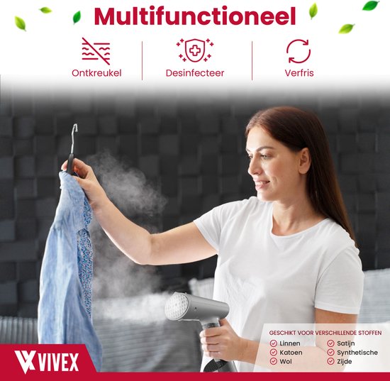 Vivex® Défroisseur à linge - Défroisseur à main pour vêtements et meubles - Défroisseur - Accessoire gratuit + Réservoir supplémentaire