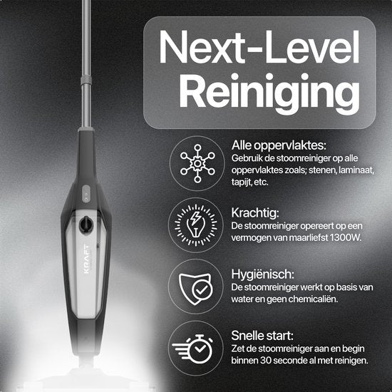 KRAFT Nettoyeur à vapeur - Nettoyeur de taches - Nettoyeur à vapeur portatif - 10 accessoires et 2 chiffons à vapeur