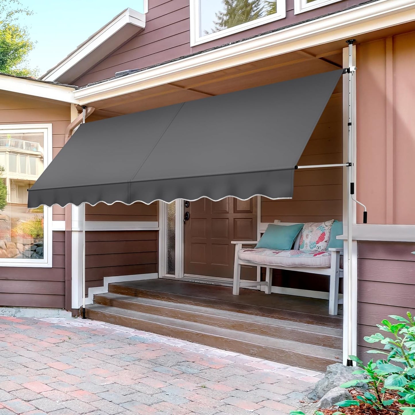 Yaheetech : store pare-soleil avec armature télescopique et manivelle - 300 x 120 cm - hauteur réglable de 210 à 300 cm - résistant aux UV - gris