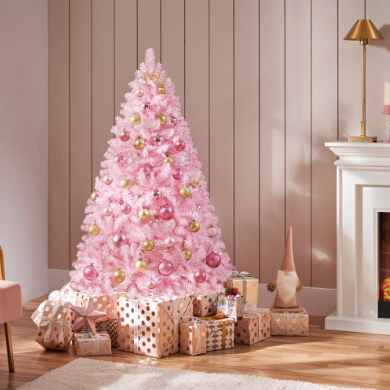 Sapin de Noël artificiel Yaheetech 154 cm - Rose - 398 branches - Pied pliable