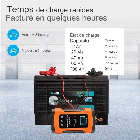 Chargeur de batterie - Auronic - Chargeur de secours - pour voiture et moto - 12V - jusqu'à 100Ah - Orange