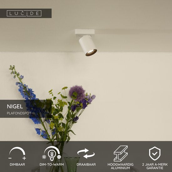 Lucide NIGEL - Spot de plafond (lampe de plafond) - LED à intensité variable et couleur de lumière variable - GU10 - 1x5 W 2200 K/3000 K - Blanc