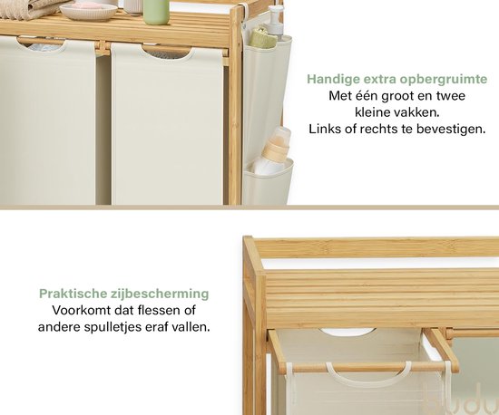 Panier à linge Budu à 3 compartiments - Trieur de linge - Paniers à linge en bambou - 150 L