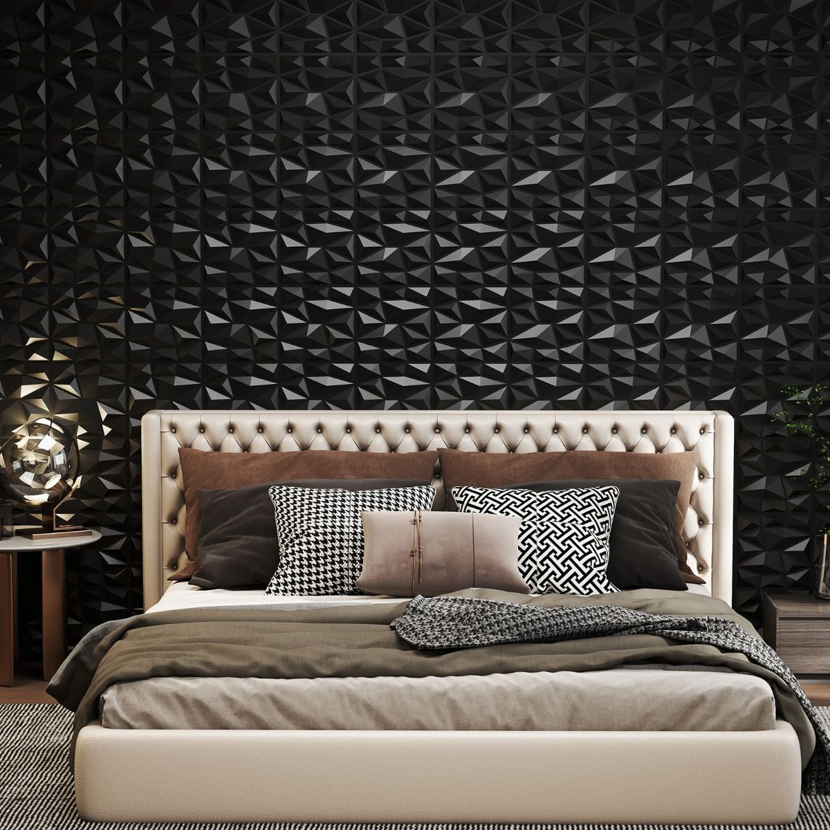 Panneaux muraux Coast 3D - motif en losange - autocollants - noirs 30 x 30 cm, 50 pièces