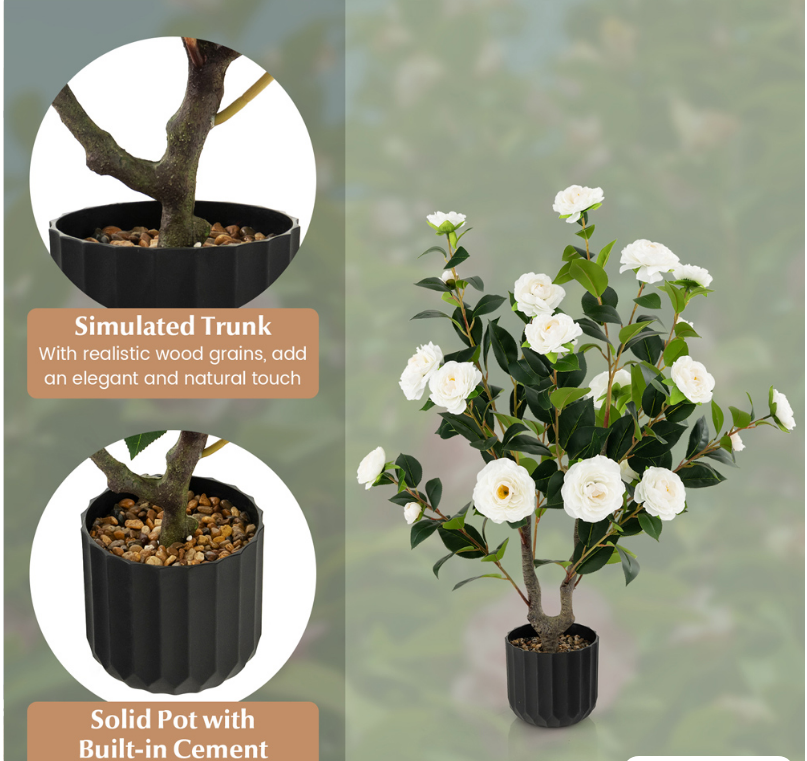 Plantes artificielles Coast Camelia - 2 pièces - En pot - 100 cm - Fleurs blanches