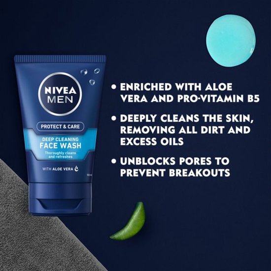 NIVEA MEN HYDROCARE Nettoyant pour le visage - Gel nettoyant pour le visage - Face Wash - Nettoyant pour le visage - Cleanser - 100 ml