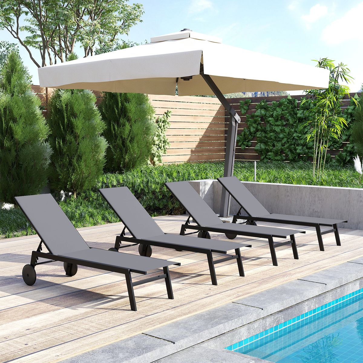 Chaise longue de jardin Coast sur roulettes - 6 positions réglables - revêtement respirant - gris - 1 pièce