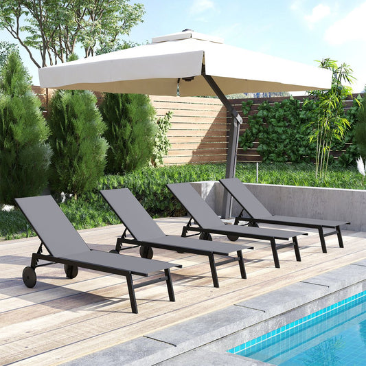 Chaise longue de jardin Coast sur roulettes - 6 positions réglables - revêtement respirant - gris - 1 pièce