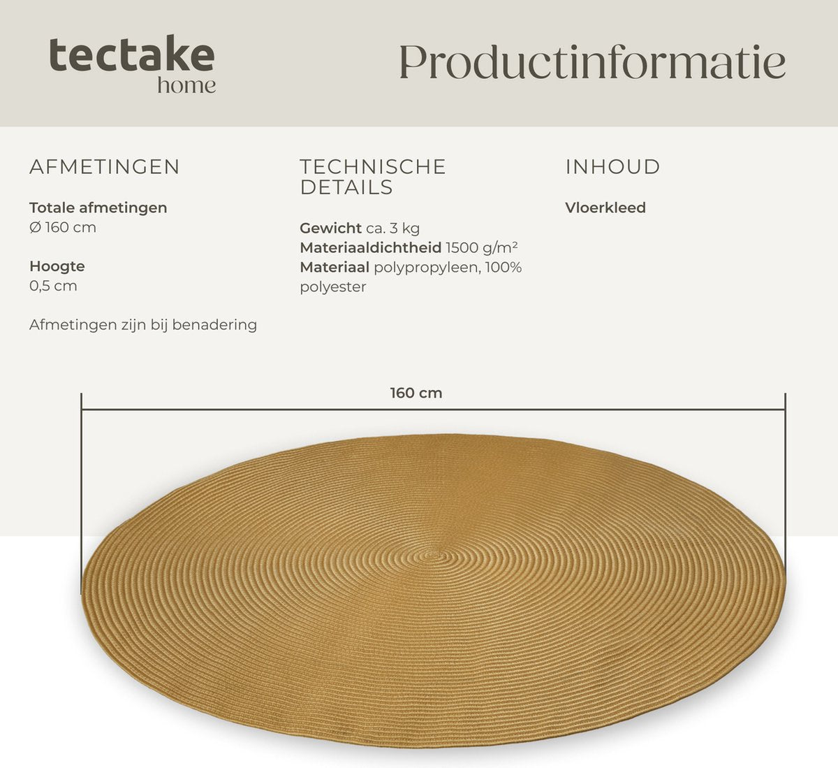tectake® tapis tressé Raya - Ø 160 cm - aspect jute brun