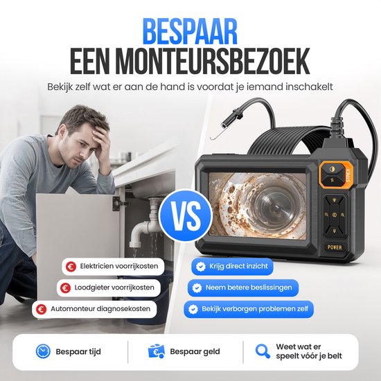 Endoscope Strex avec écran 5M - Caméra d'inspection - Caméra d'égout avec image HD - Étanche IP67 - Éclairage LED réglable