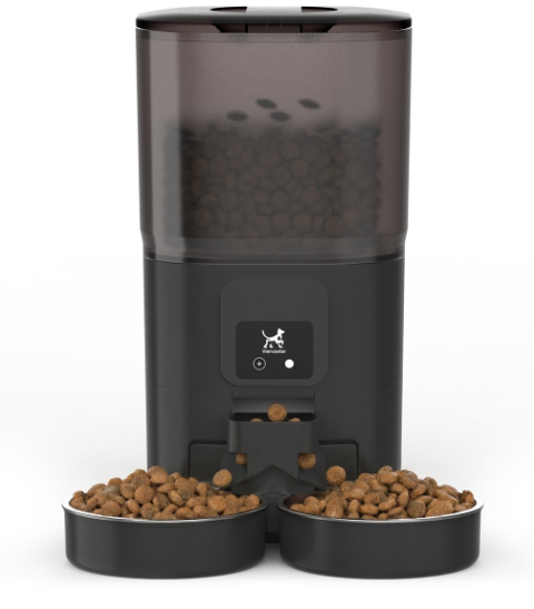 Distributeur automatique de nourriture Viervoeter Feed Dual - Noir - 28 x 22 x 36 cm - 7 L, double bac, application et Wi-Fi