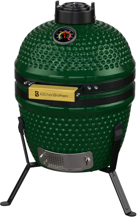 KitchenBrothers Kamado BBQ 27 cm Barbecue au charbon de bois en céramique jusqu'à 1000°C