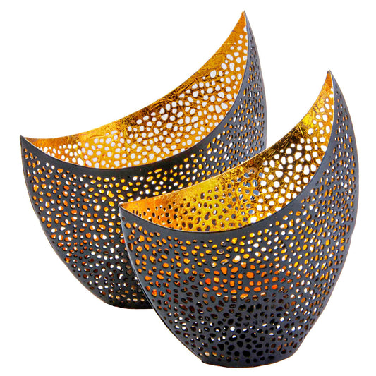 Gadgy Porte-lampes Oriental - Lot de 2 - 16 et 14.5cm - Porte-lampes - Noir/Doré - Métallique
