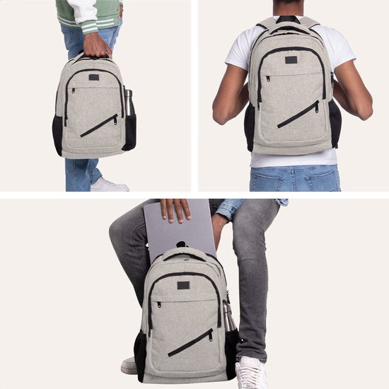 TRVLMORE Sac à dos à vie - Sac à dos avec compartiment pour ordinateur portable 17 pouces - Cartable - Résistant aux éclaboussures - Hommes et femmes - Garçons et filles - 36L - Champagne