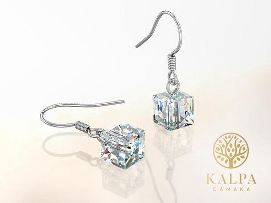 Yolora Boucles d'oreilles femme avec cristaux Kalpa Camaka - Argent - Plaqué or blanc 18K - Boucles d'oreilles femme argent - Bijoux - Coffret cadeau - Coffret cadeau de luxe - Coffret cadeau - Bel emballage cadeau - Emballage cadeau exclusif - Cadeau de