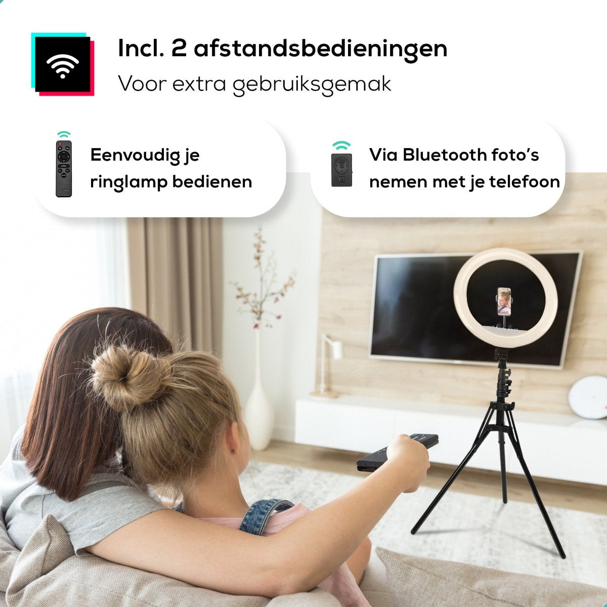 LURK® Ring lamp set PRO 18 inch - Trépied réglable et télécommande - LED - Convient pour smartphone et caméra (d'action)