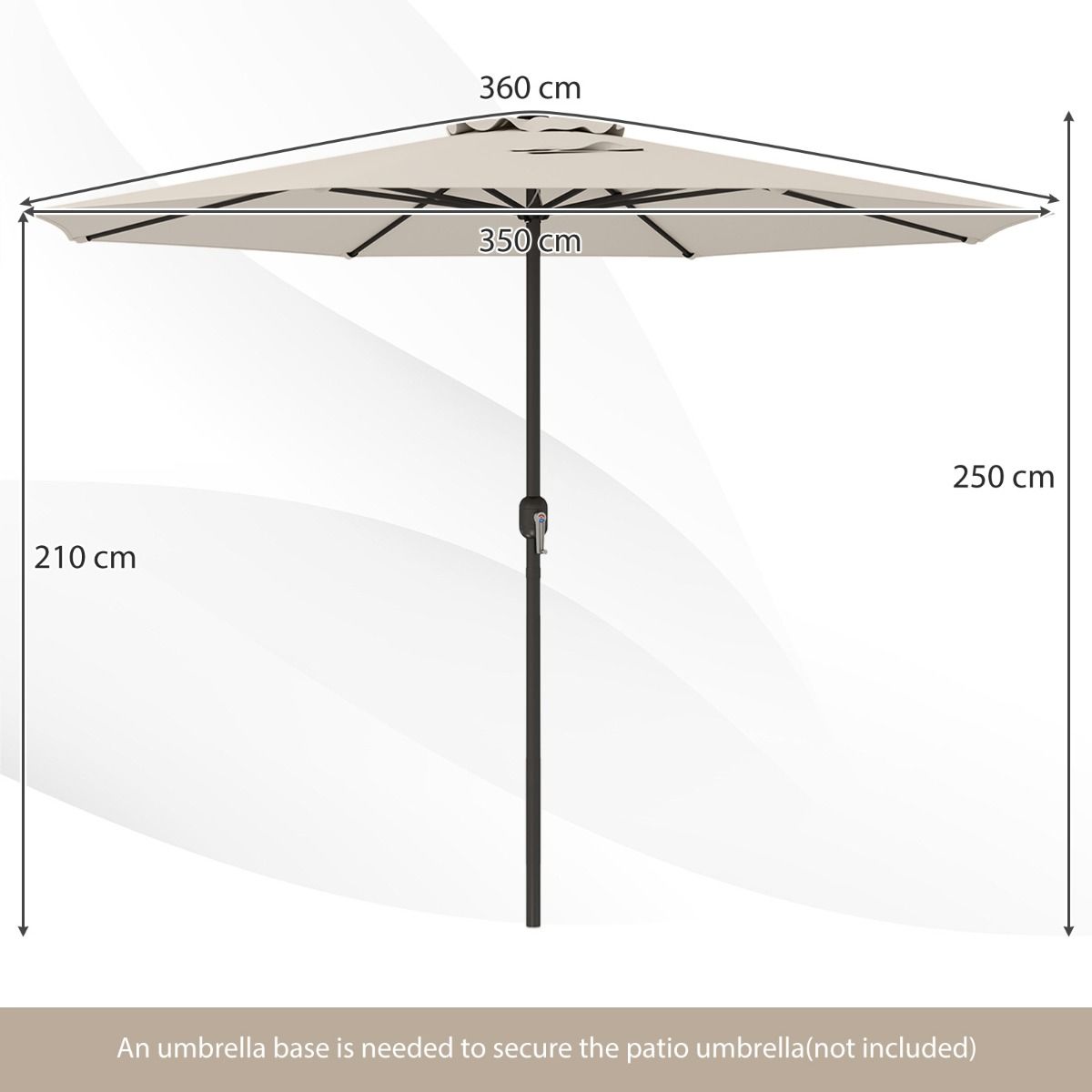 Parasol de terrasse Coast - grand parasol de table - 8 baleines robustes - beige - 360 cm