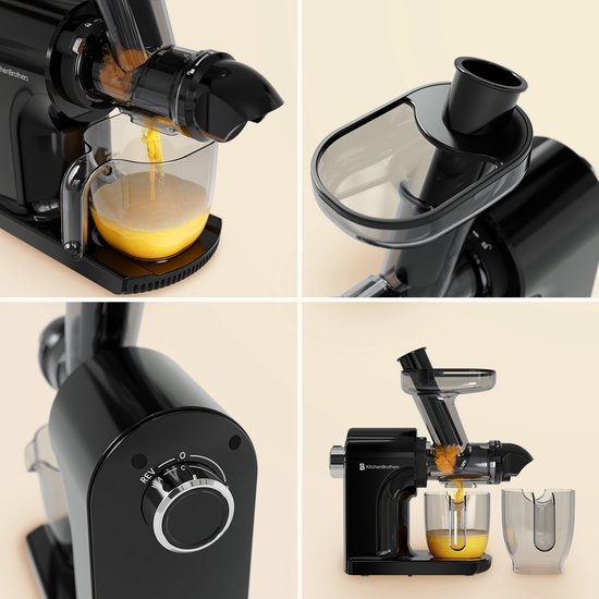 KitchenBrothers Extracteur de jus - Compact - Presse-agrumes - Presse-légumes et fruits - 45 mm - 500 ml - Noir