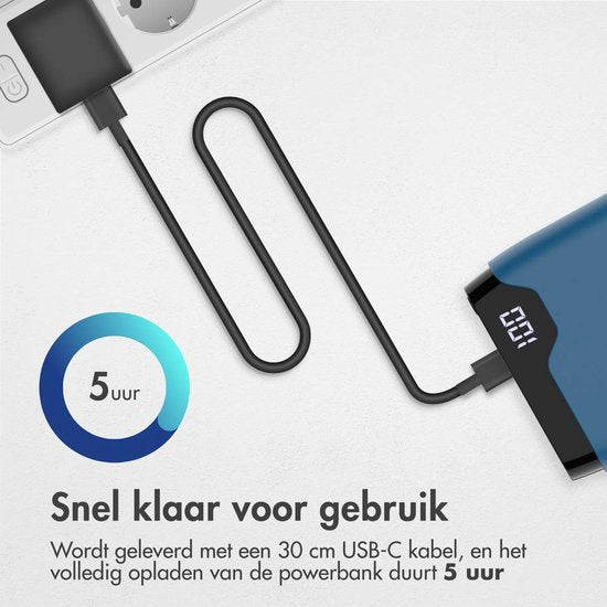Batterie externe - imoshion - 20000 mAh - Chargeur rapide 22,5W - USB C & USB A - Powerbank adapté à iOS/Android - Bleu foncé