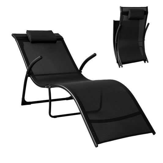 SoBuy Chaise longue avec coussin - Pliable - Max. 150 kg - 173 x 60 x 69 cm - Noir