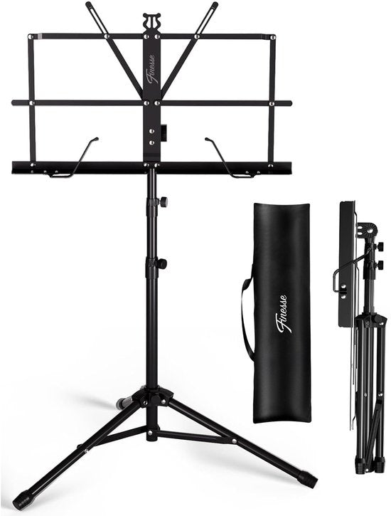 Finesse Music Stand for Sheet Music - Foldable - with Carrying Bag - Lesson Stand for Tablet - Black