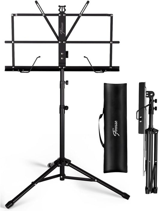Finesse Music Stand for Sheet Music - Foldable - with Carrying Bag - Lesson Stand for Tablet - Black