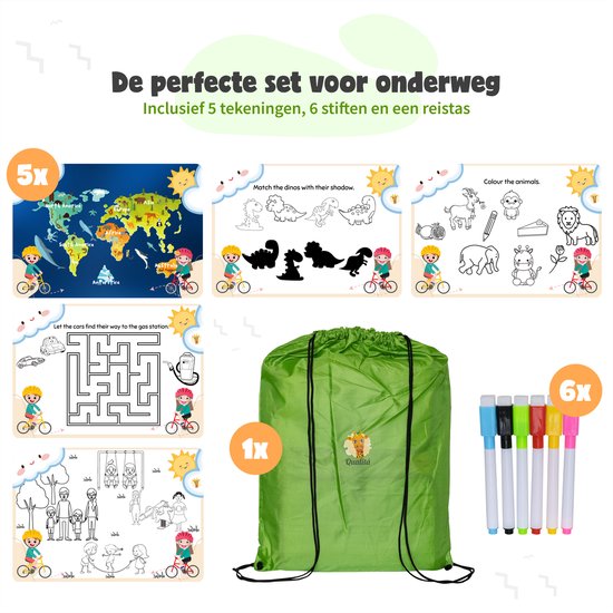 Qualita® Table de voyage pour enfants verte - Support de tablette pour voiture - Table de voiture - Table de jeu pour voiture - Organisateur de voiture pour enfants - Table de dessin pour voiture - Table de voyage pliable - Table de voyage pliable - Quali