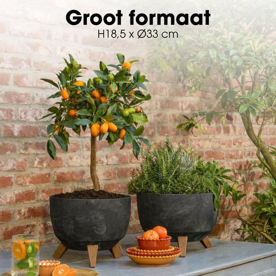 Jardinière sur pieds Doppio de Mica Decorations - 18,5 x Ø33 cm - Jardinières d'extérieur - Jardinières de balcon - Plastique recyclé - Noir