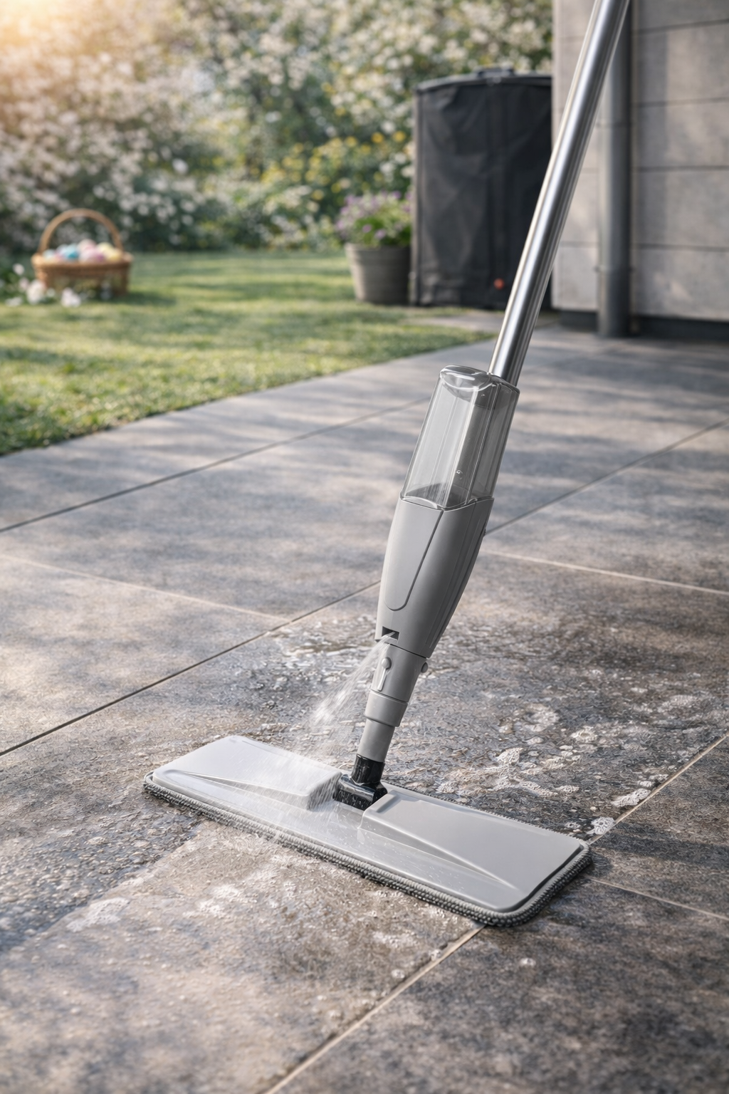 Balai à franges en microfibre UltraClean avec vaporisateur - 118 cm - Gris