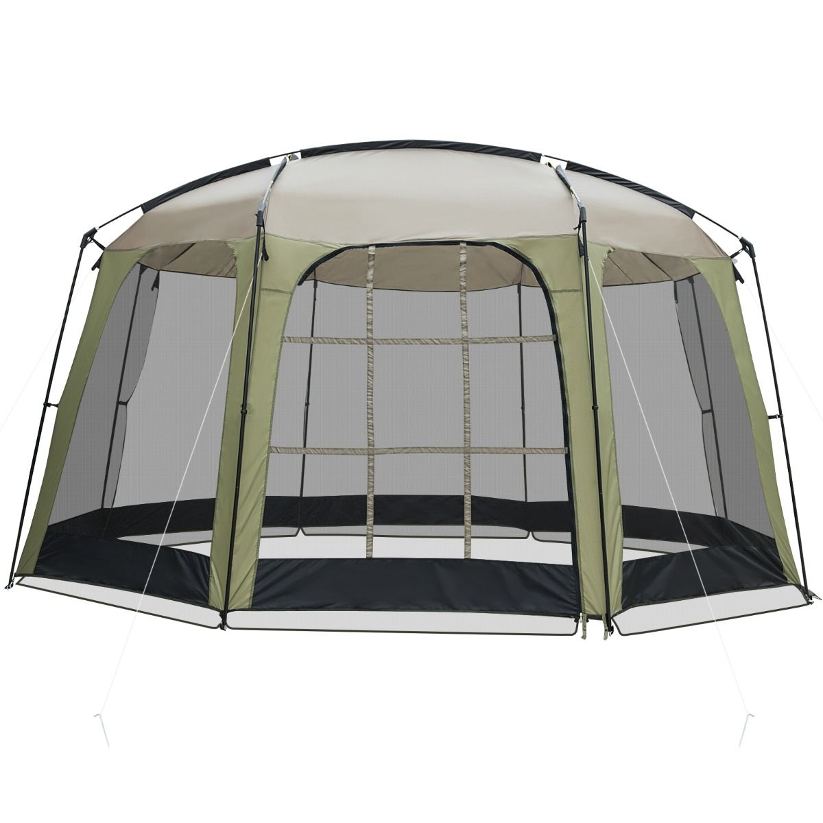 Tente de camping Coast avec moustiquaire - Tente de jardin pliable pour 6 à 8 personnes - 380 x 355 x 225 cm - Vert/Noir