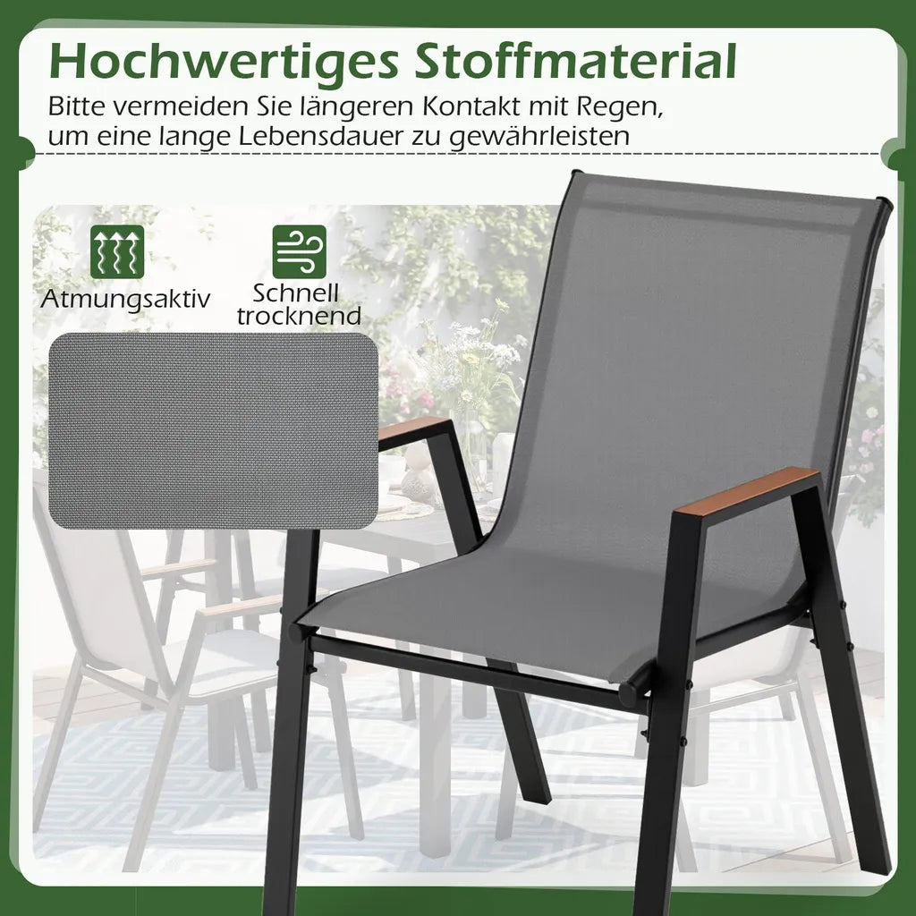 Ensemble de 4 chaises de jardin empilables Coast – Chaises de balcon avec accoudoirs 56 x 66 x 88 cm – Gris